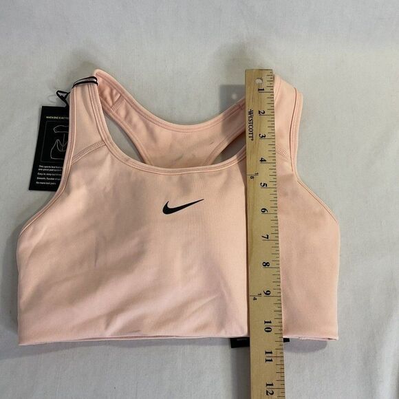 New Nike Dri Fit Swoosh Sports Bra Mid Impact Coral Pink Women's Small - Picture 10 of 11